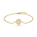 Elegant Gold-Tone Stainless Steel Bracelet with White Floral Charm for Women