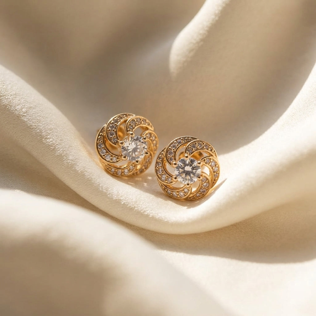 Elegant Gold-Tone Stud Earrings with Clear Crystal Accents