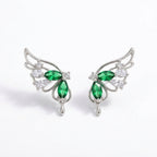 Elegant Butterfly Stud Earrings with Green and Clear Crystal Stones