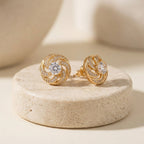 Elegant Gold-Tone Stud Earrings with Clear Crystal Accents