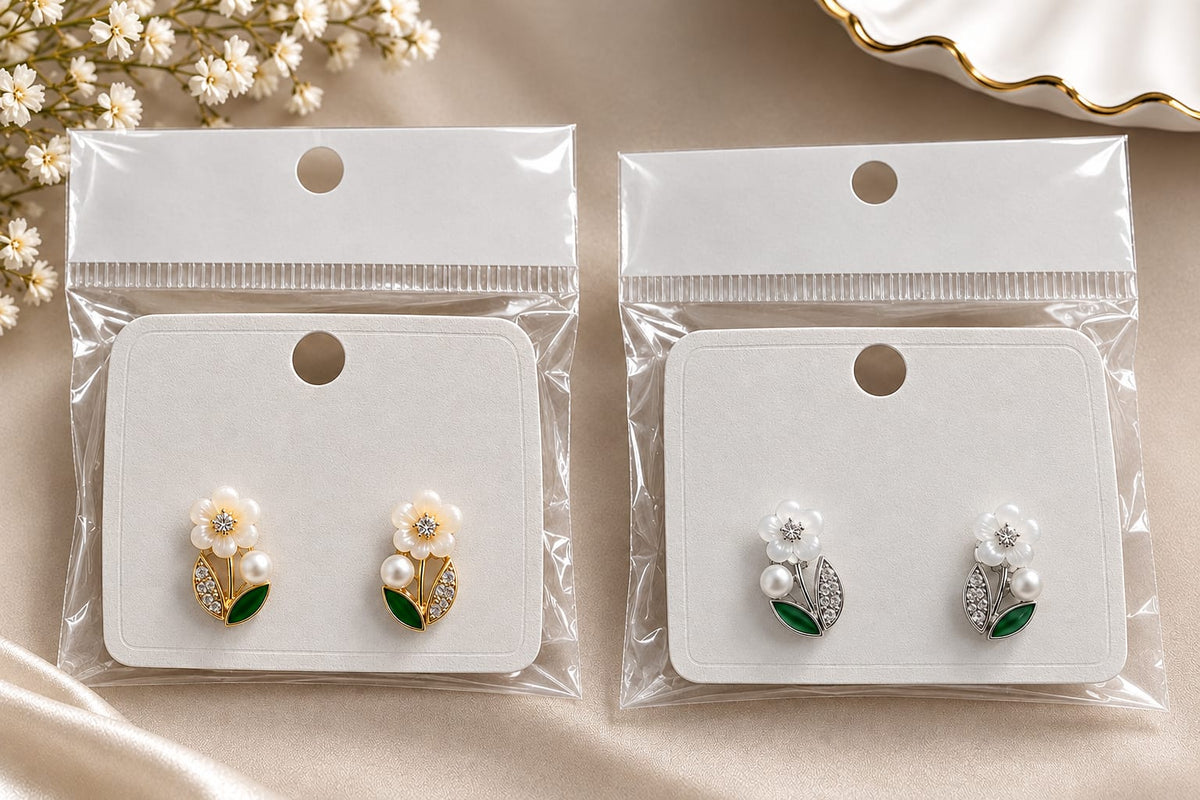 Elegant Floral Stud Earrings – Gold & Silver Tone