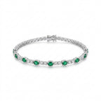 Elegant Silver-Tone Bracelet with Emerald Green and Clear Crystal Stones