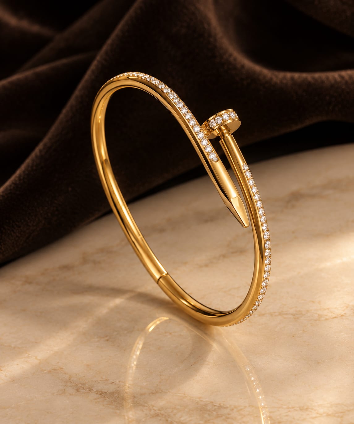 Elegant Gold-Tone Nail-Inspired Crystal Bracelet