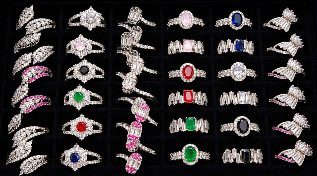 Elegant Blue Crystal Silver-Tone Ring Select any design
