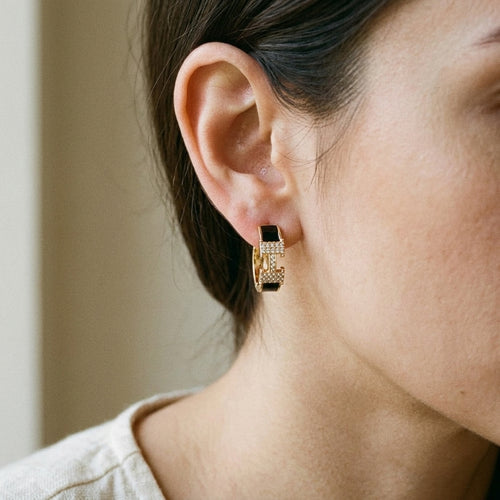 Black & Gold Crystal Hoop Earrings