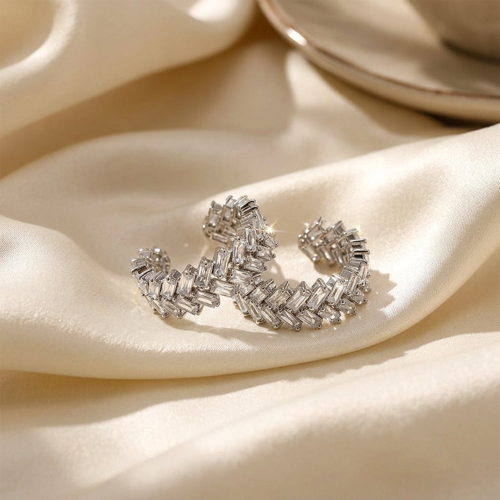 Elegant Silver Crystal Hoop Earrings