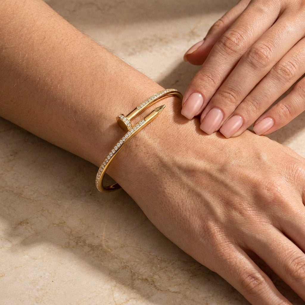 Elegant Gold-Tone Nail-Inspired Crystal Bracelet