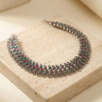 Traditional Oxidised Silver Necklace Set with Matching Jhumka Earrings