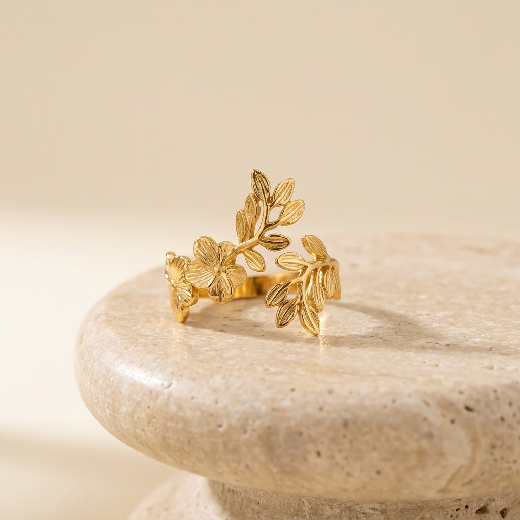 Elegant Gold-Tone Floral Ring Set for Women
