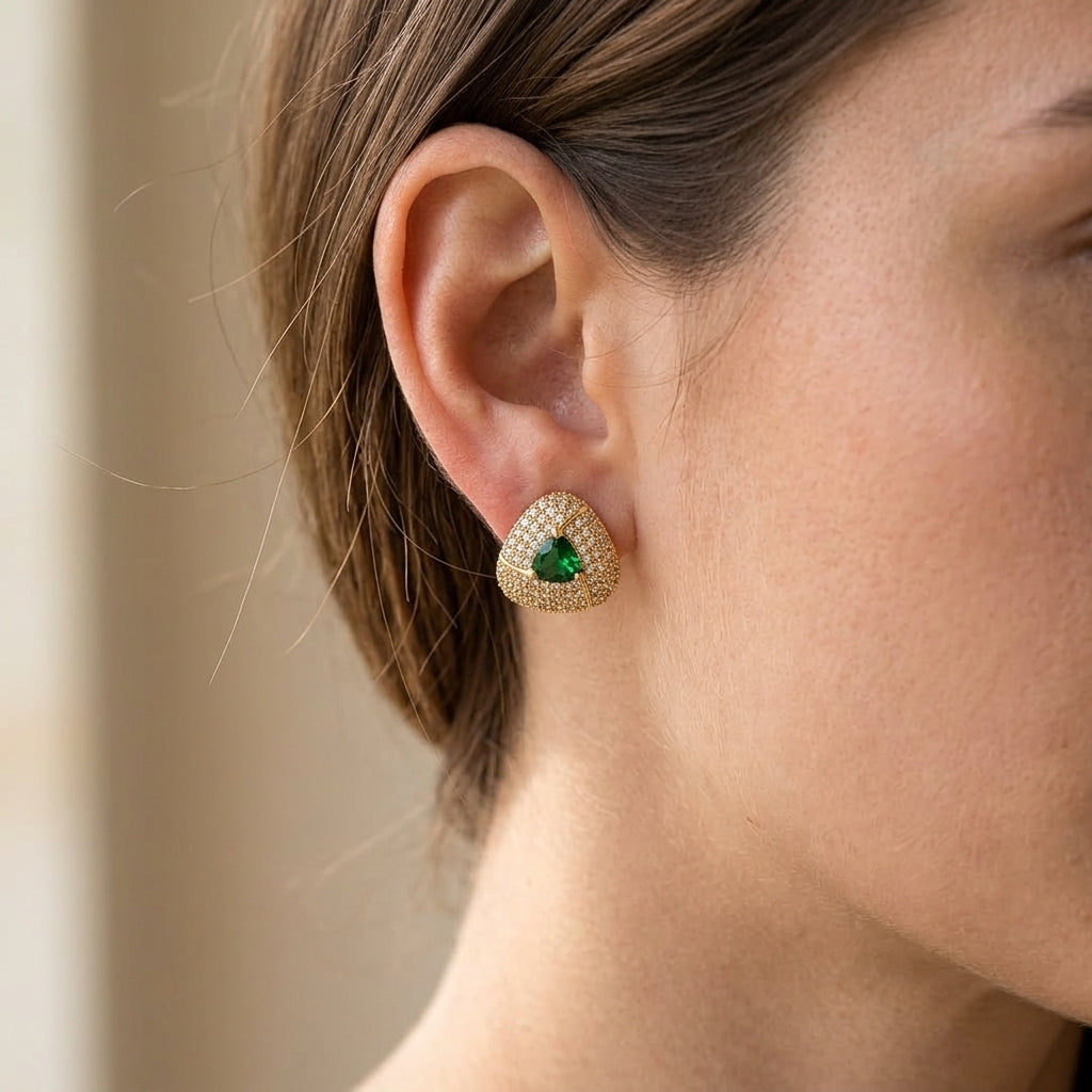 Elegant Gold-Tone Earrings with Emerald Green Stones