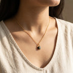 Gold Padlock Pendant Necklace with Black Charm