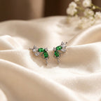 Elegant Butterfly Stud Earrings with Green and Clear Crystal Stones