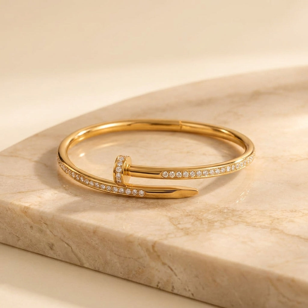 Elegant Gold-Tone Nail-Inspired Crystal Bracelet
