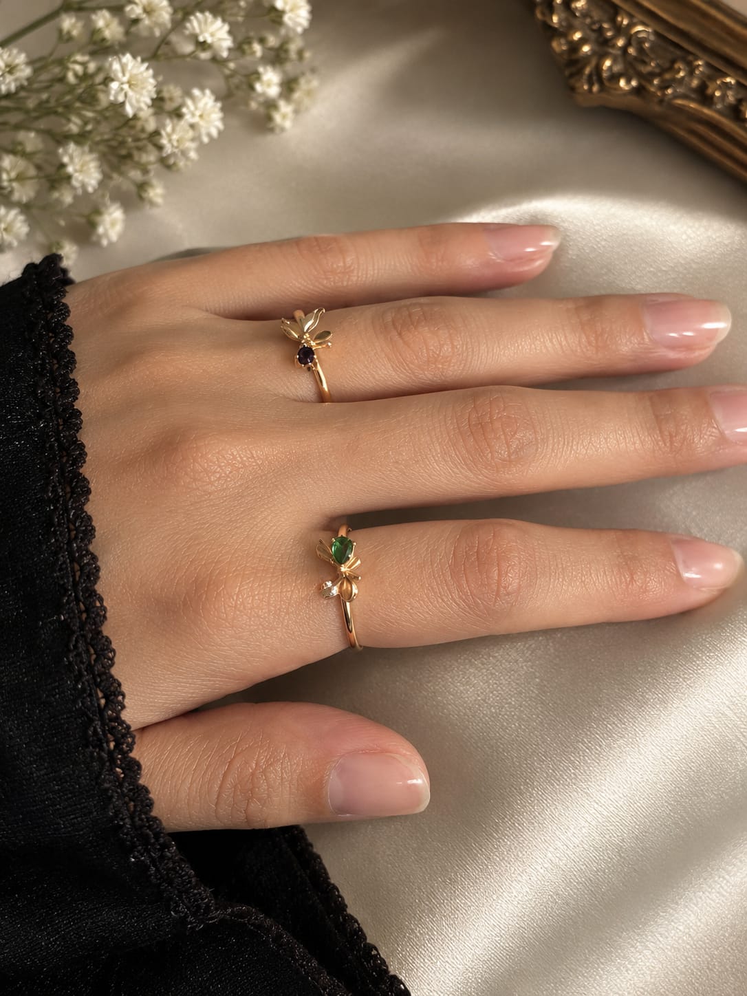 Elegant Gold-Tone Floral Gemstone Ring for Women