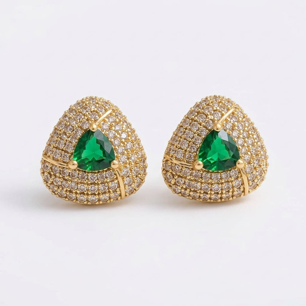 Elegant Gold-Tone Earrings with Emerald Green Stones