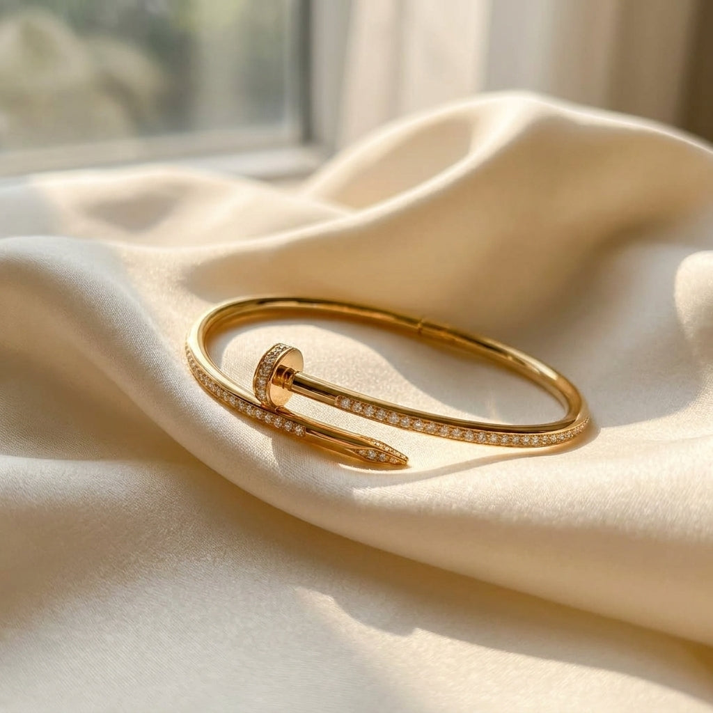 Elegant Gold-Tone Nail-Inspired Crystal Bracelet