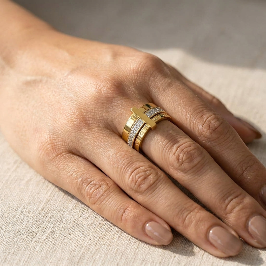 Elegant Gold-Tone Rhinestone Ring for Women