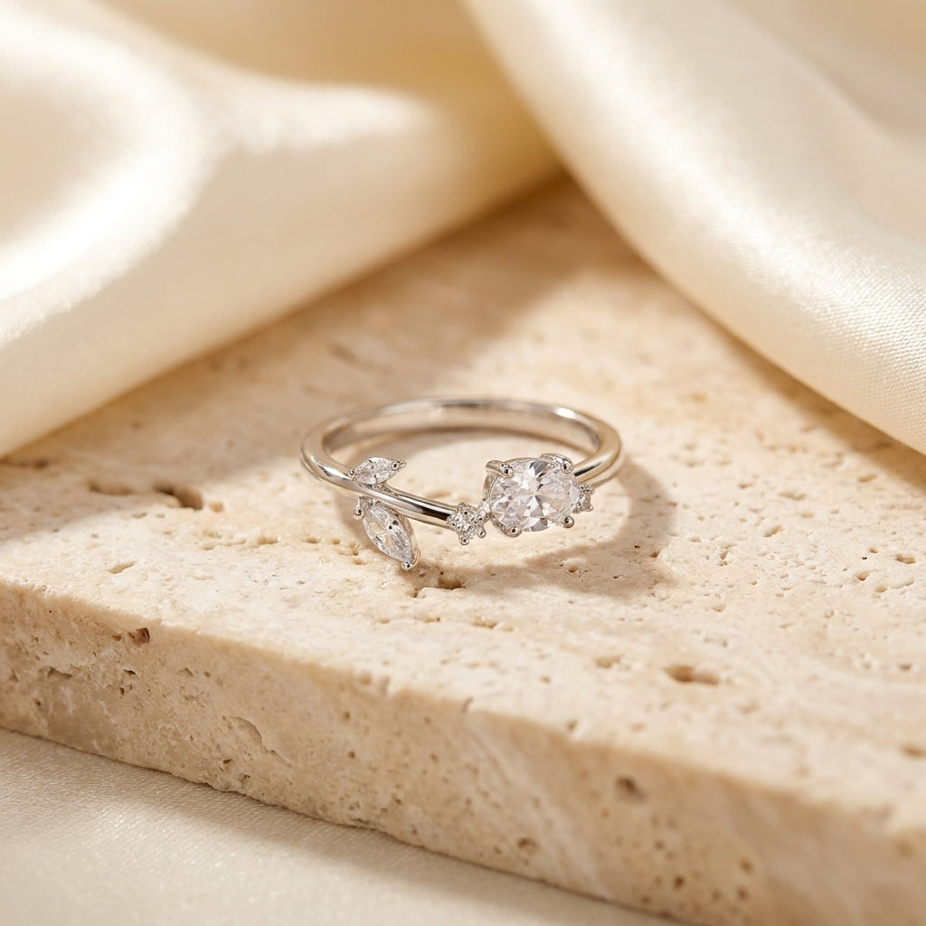 Elegant Silver-Tone Gemstone Ring for Women