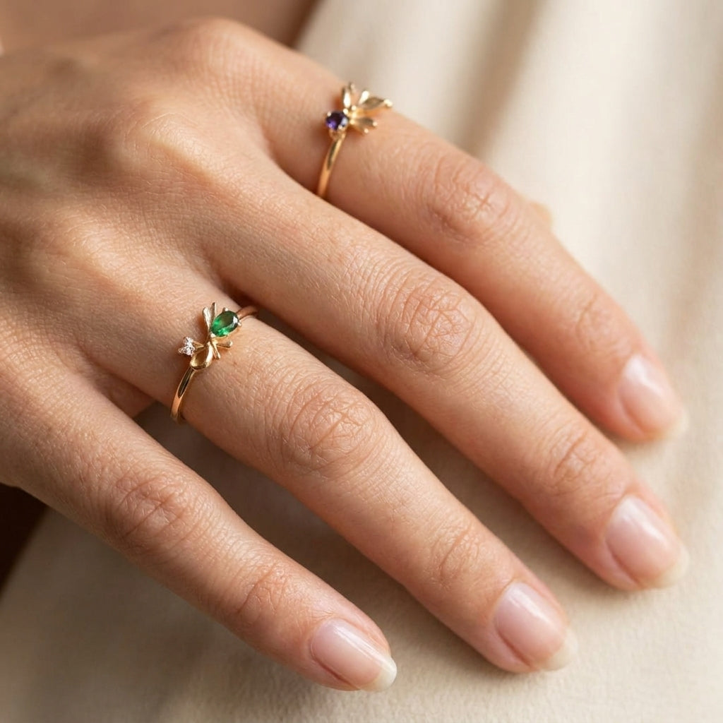 Elegant Gold-Tone Floral Gemstone Ring for Women