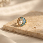 Elegant Gold-Tone Floral Enamel Ring for Women