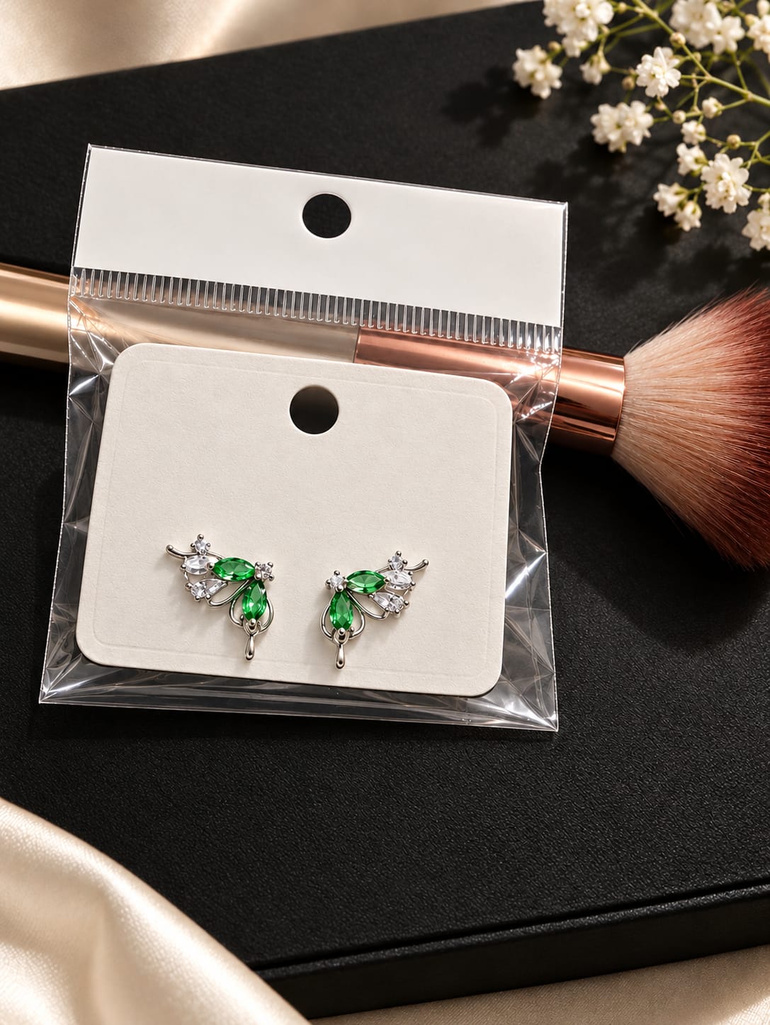 Elegant Butterfly Stud Earrings with Green and Clear Crystal Stones