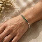 Elegant Silver-Tone Bracelet with Emerald Green and Clear Crystal Stones