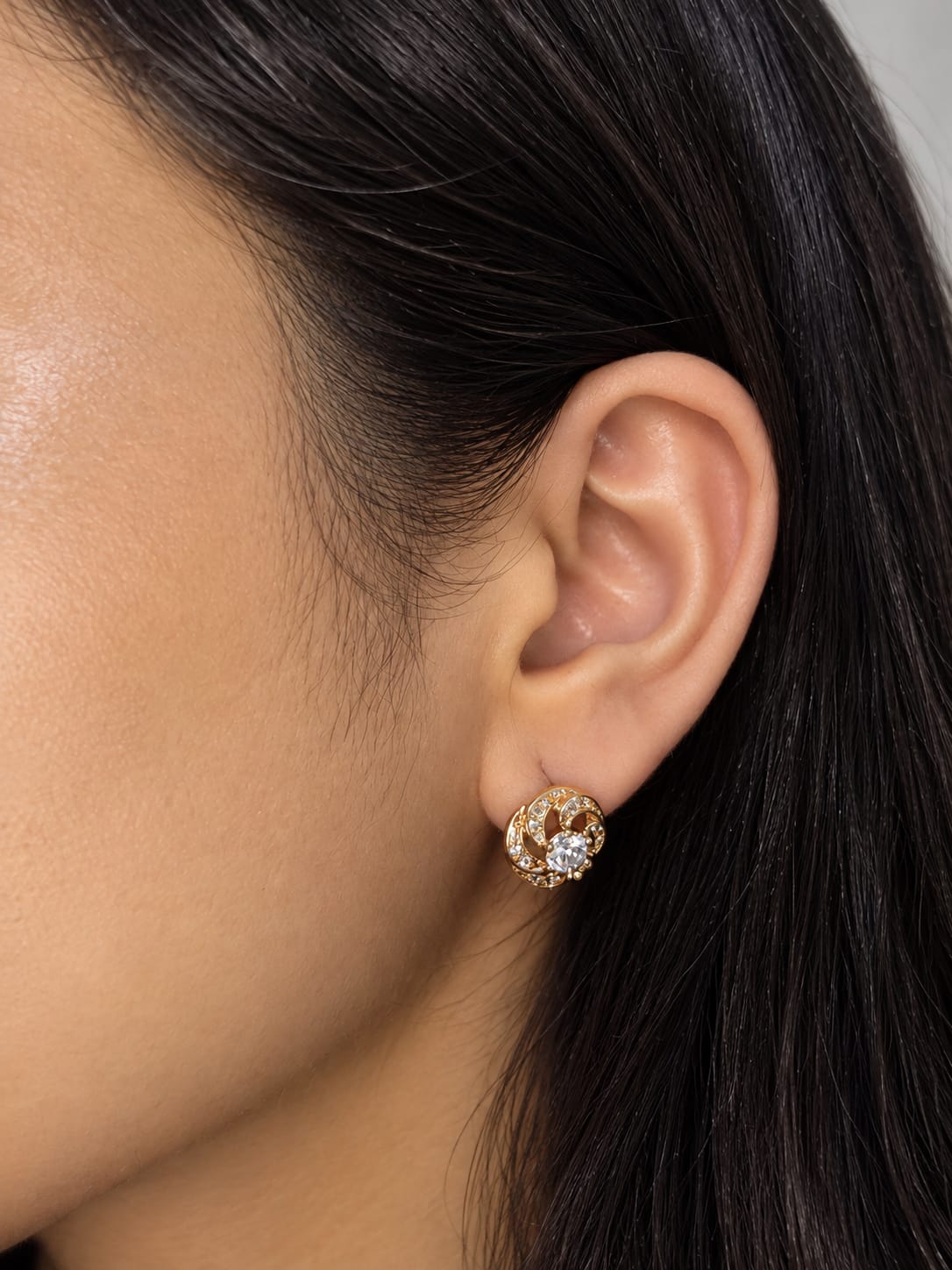 Elegant Gold-Tone Stud Earrings with Clear Crystal Accents