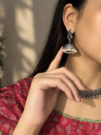 Traditional Oxidised Silver Choker Necklace Set with Jhumka Earrings