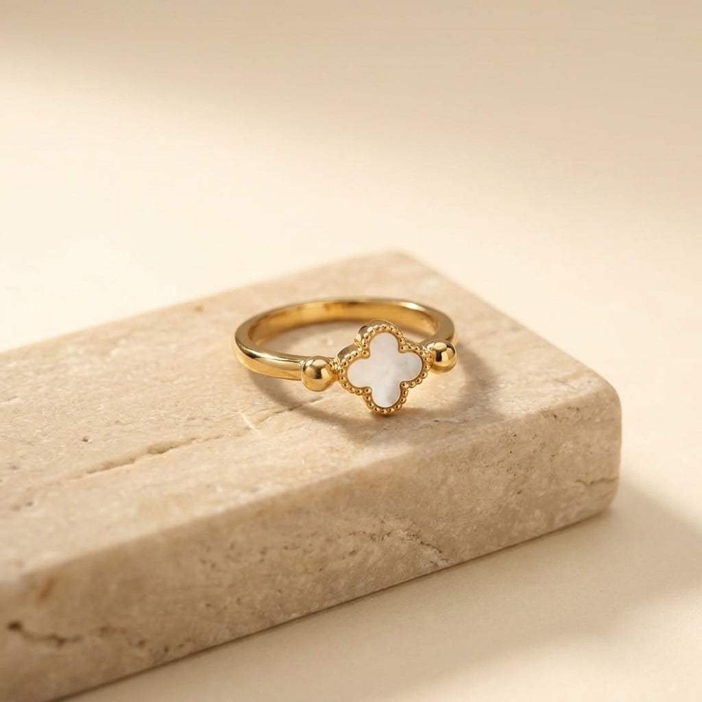 Gold-Tone Reversible Clover Ring for Women
