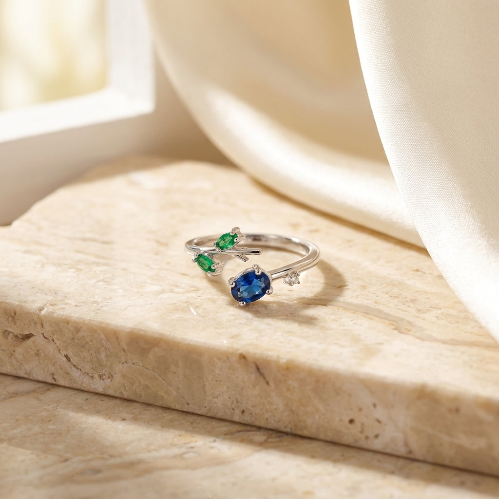 Elegant Silver-Tone Gemstone Ring for Women
