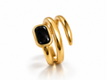 Elegant Gold-Tone Black Stone Spiral Ring for Women
