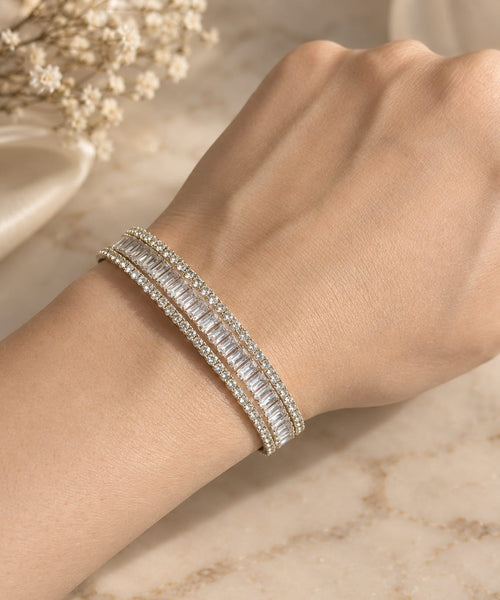 Elegant Crystal-Studded Gold-Tone Hand Cuff Bracelet for Women