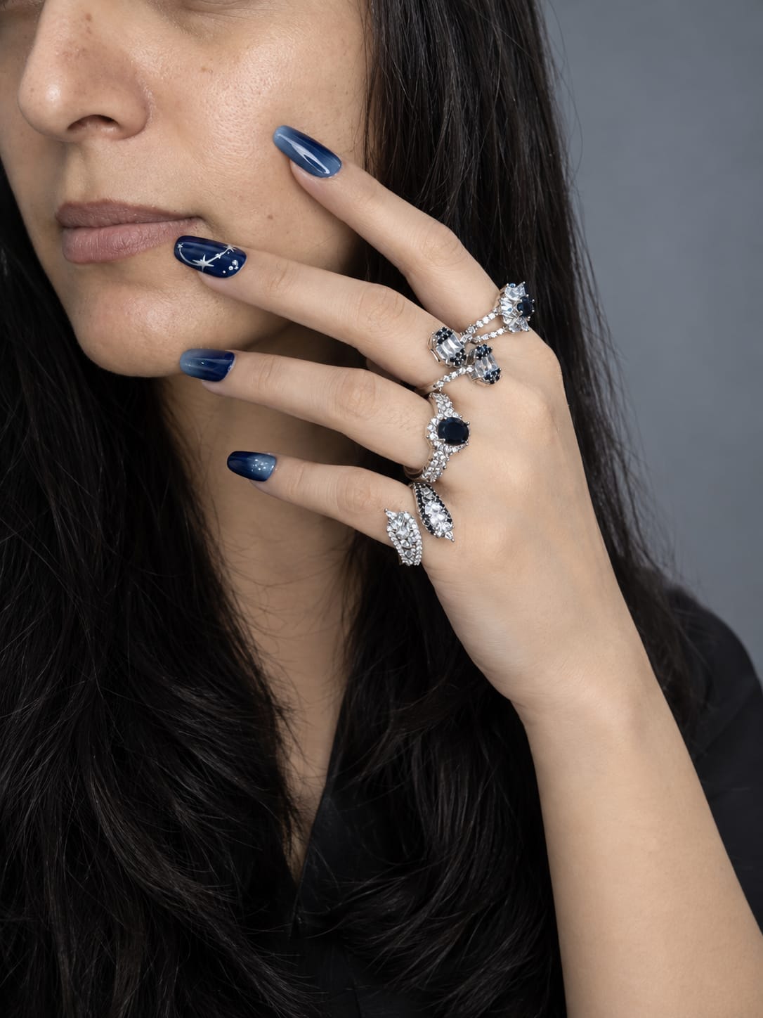 Elegant Blue Crystal Silver-Tone Ring Select any design