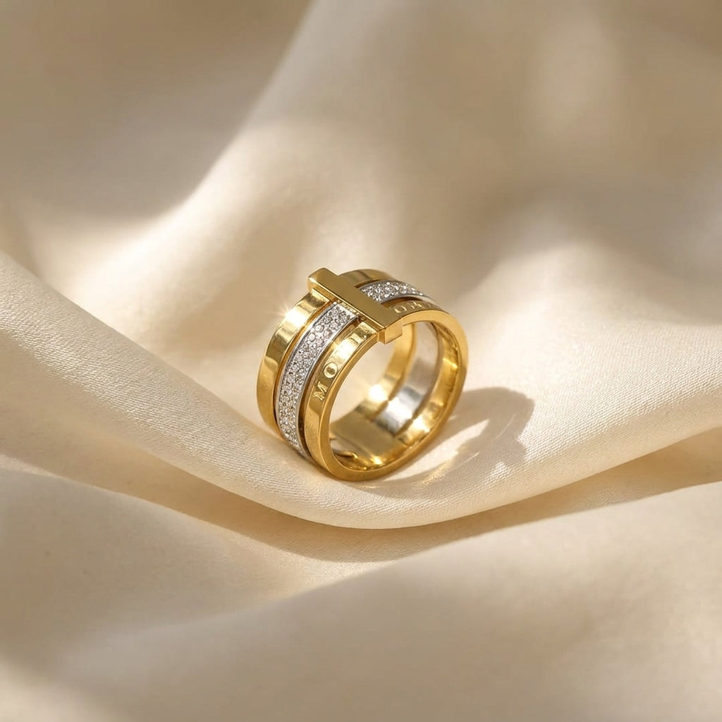 Elegant Gold-Tone Rhinestone Ring for Women