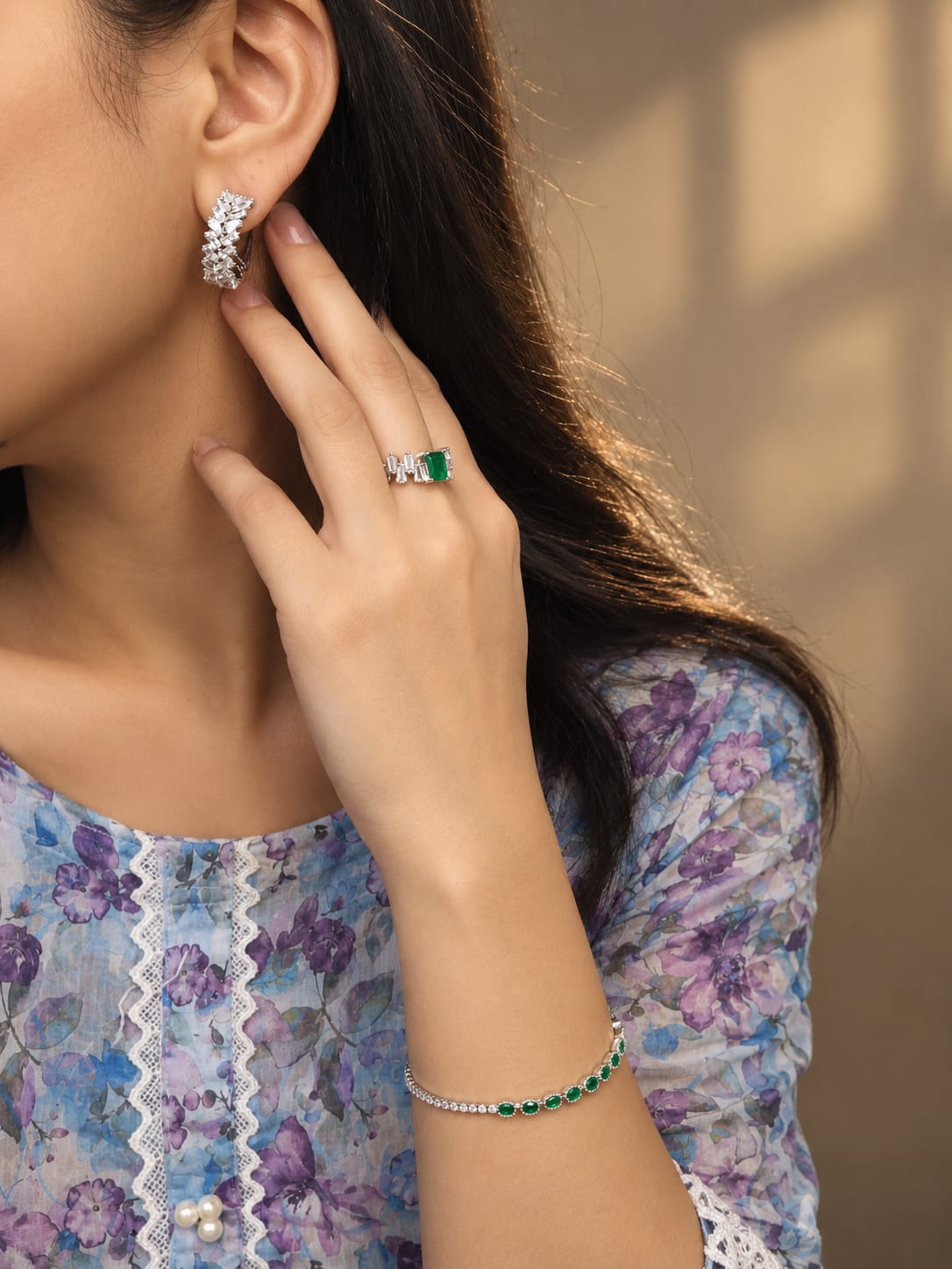 Elegant Silver Crystal Hoop Earrings