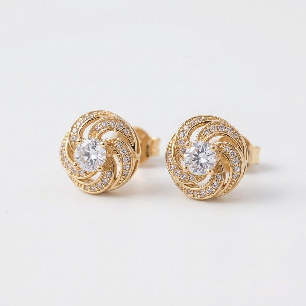 Elegant Gold-Tone Stud Earrings with Clear Crystal Accents