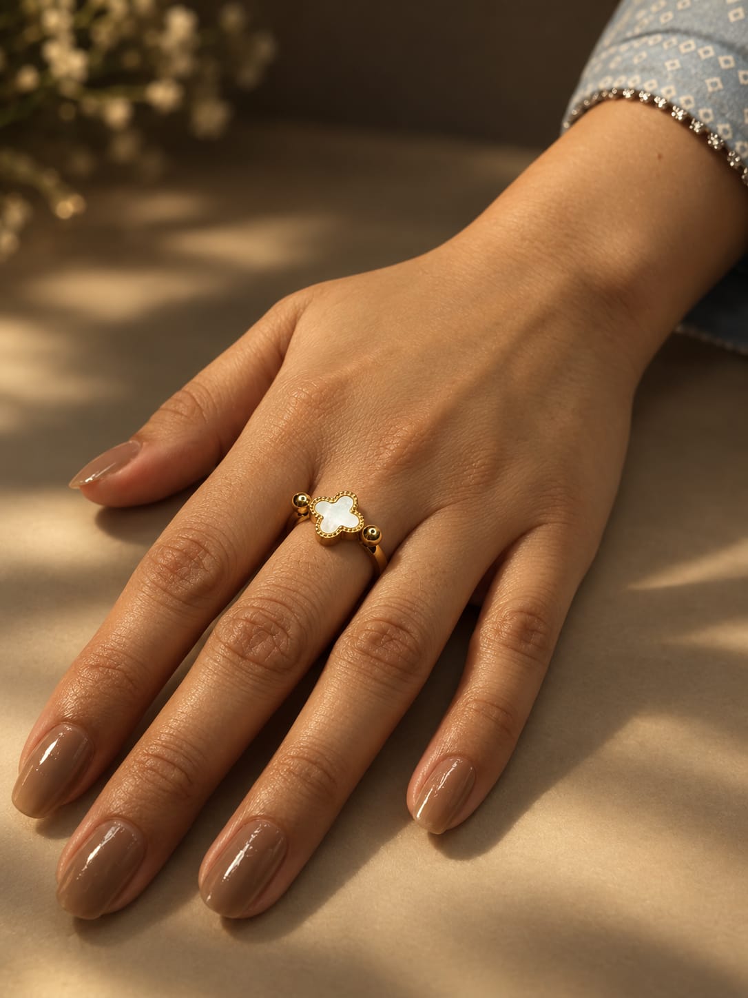 Gold-Tone Reversible Clover Ring for Women