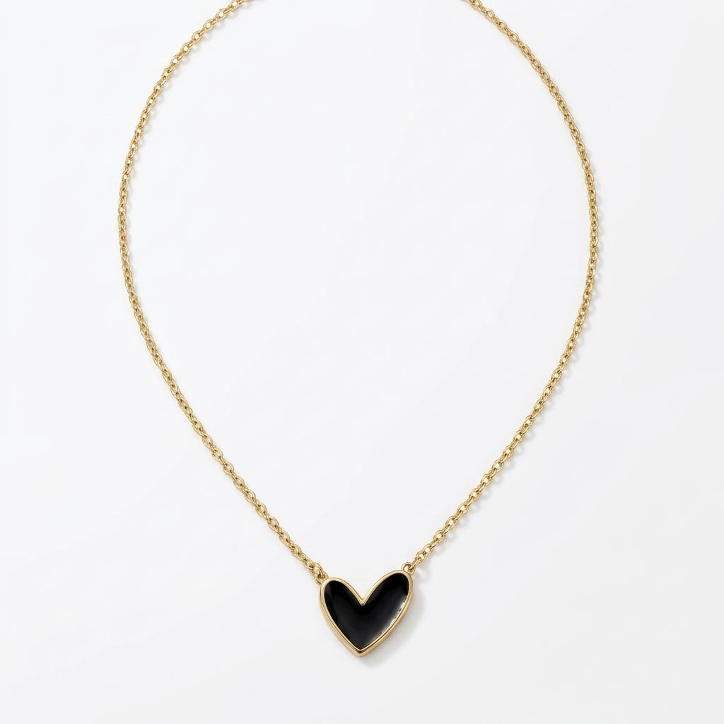 Black Heart Pendant Necklace – Gold Tone