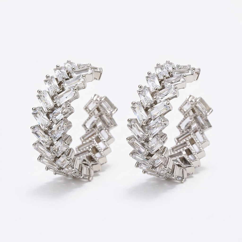 Elegant Silver Crystal Hoop Earrings