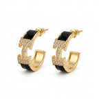 Black & Gold Crystal Hoop Earrings