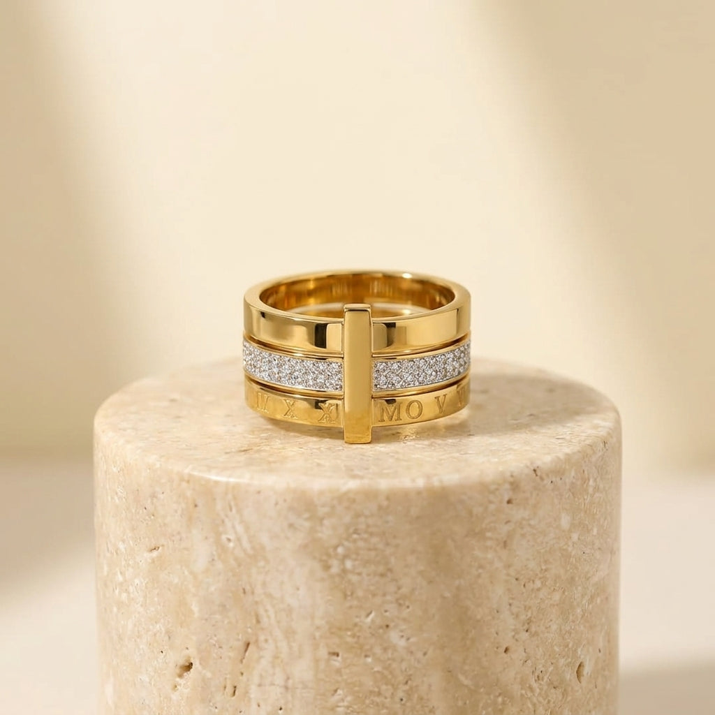 Elegant Gold-Tone Rhinestone Ring for Women