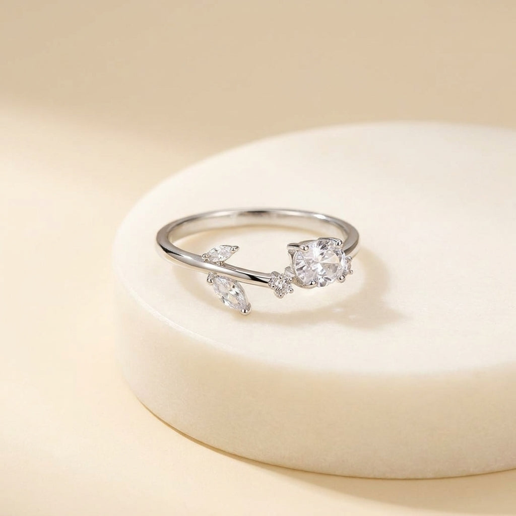 Elegant Silver-Tone Gemstone Ring for Women