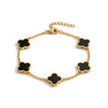 Elegant Gold-Tone Stainless Steel Bracelet with Black Clover Charms