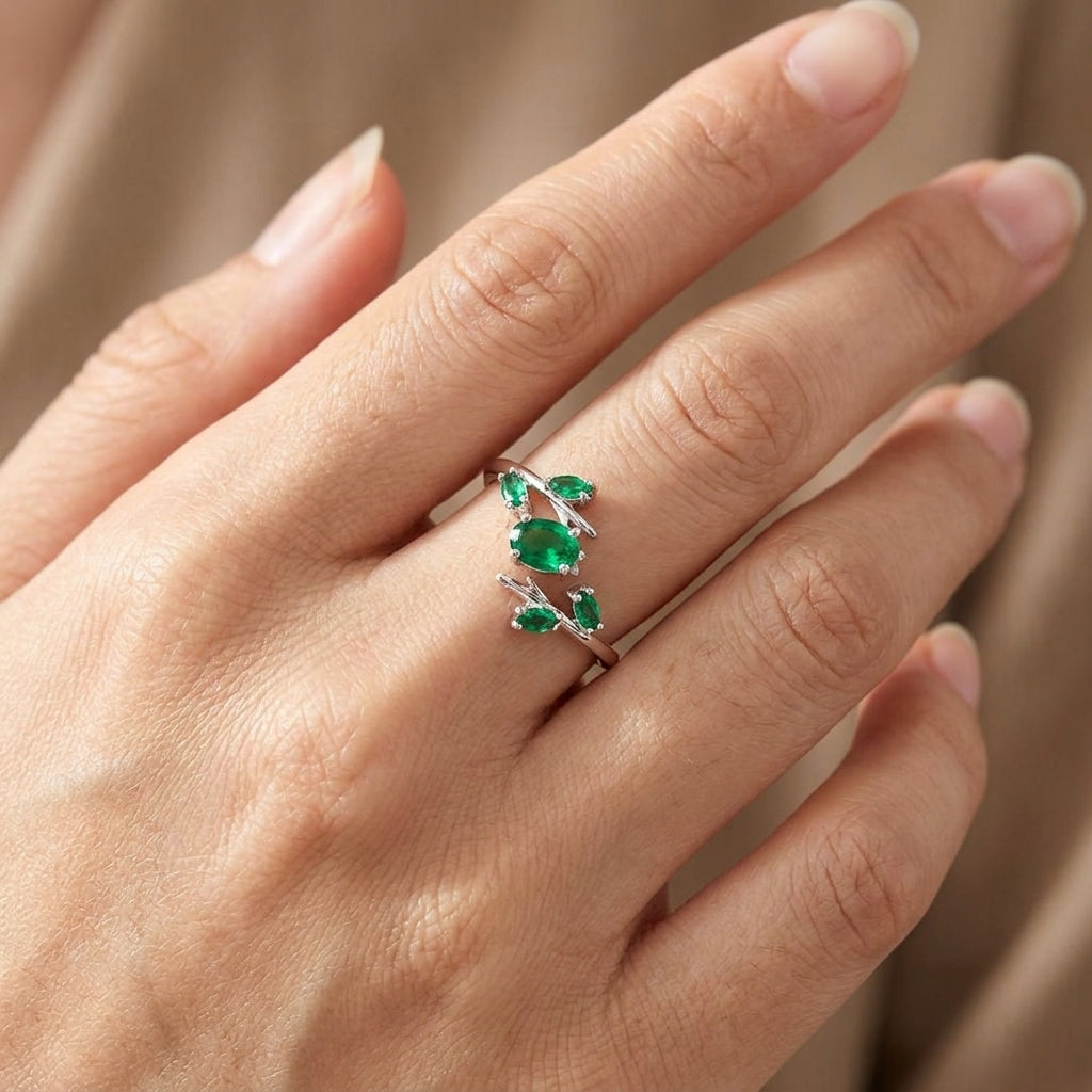 Elegant Silver-Tone Gemstone Ring for Women