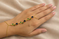 Elegant Gold-Tone Blue & Green Stone Hand Harness Bracelet