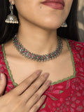 Traditional Oxidised Silver Choker Necklace Set with Jhumka Earrings