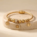 Luxury Gold-Tone Stainless Steel Tree of Life Charm Bracelet for Women