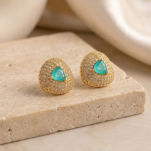Elegant Turquoise & Gold Crystal Stud Earrings