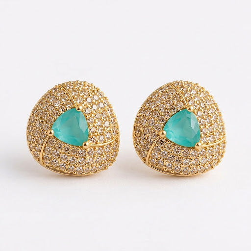 Elegant Turquoise & Gold Crystal Stud Earrings