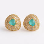 Elegant Turquoise & Gold Crystal Stud Earrings